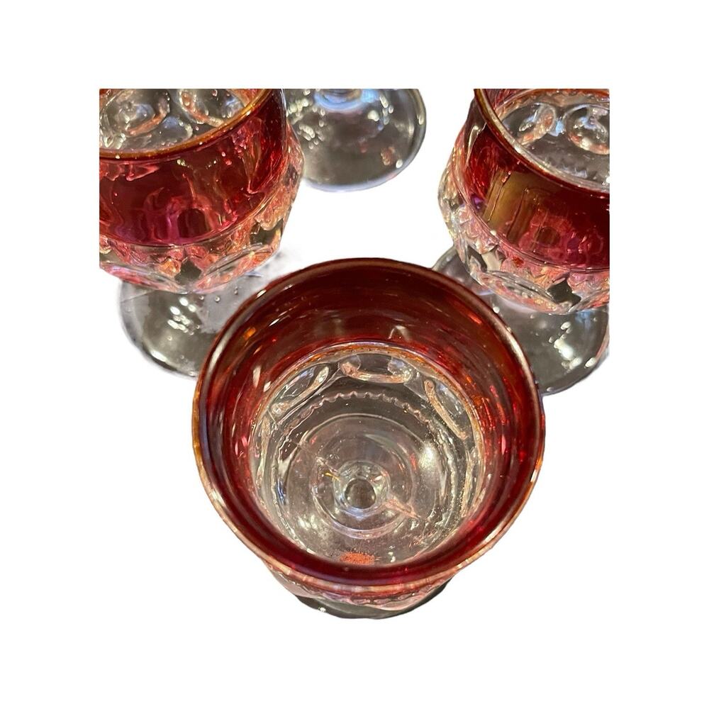 Vintage Indiana Glass Co Kings Crown Ruby Flashed Set Of 6 Cordial 4.5" Glasses - Picture 5 of 6